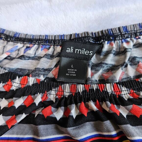 Ali Miles Printed Aztec Geometric Tunic Blouse Size Large Matte Jersey Stretch - Picture 5 of 13
